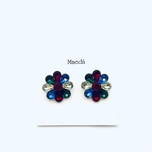 VNTG Maedá Brilliant Austrian Swarovski Gem Multi Jewel Tone Clip On Earrings